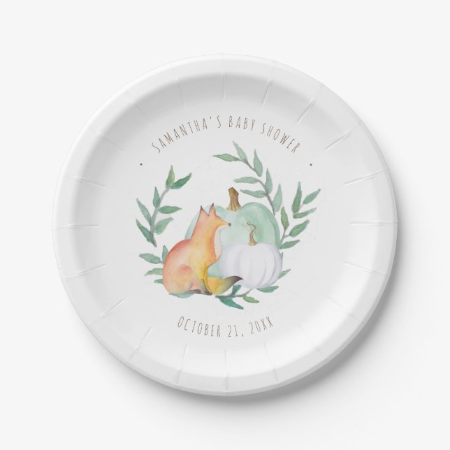 Fall Baby Shower Fox and Pumpkin Paper Plate (Front)
