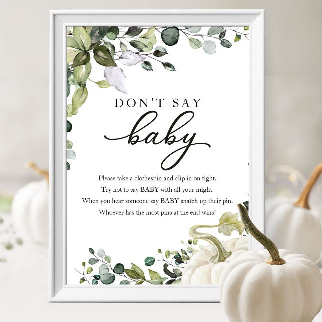 Fall Baby Shower Greenery Don't Say Baby Sign (Creator Uploaded)