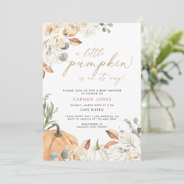 Fall Baby Shower Invitation, A little pumpkin  Inv Invitation (Standing Front)