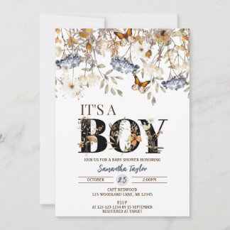 Fall Baby Shower Invitation, Autumn Baby Boy Invitation