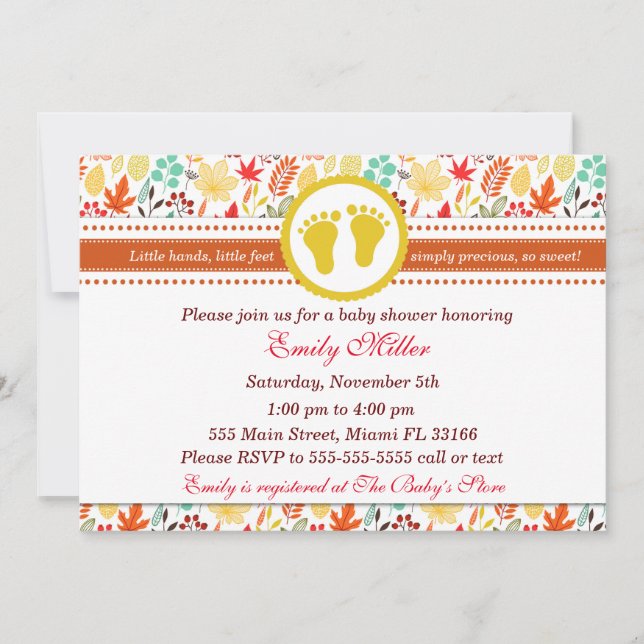 Fall Baby Shower Invitation Autumn Leaves (Front)
