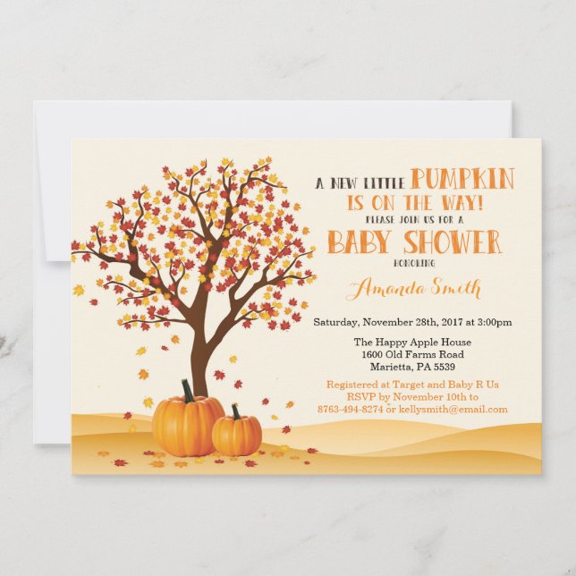 Fall Baby Shower Invitation Card Trees and Leaves (Front)