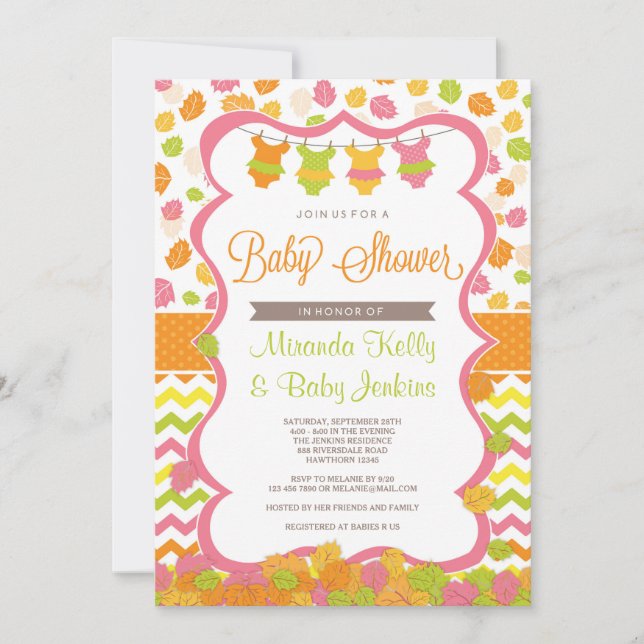 Fall Baby Shower Invitation / Girl Fall Invitation (Front)