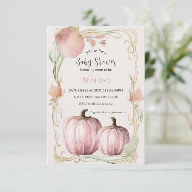 Fall Baby shower invitation, whimsical pumpkin Invitation (Standing Front)