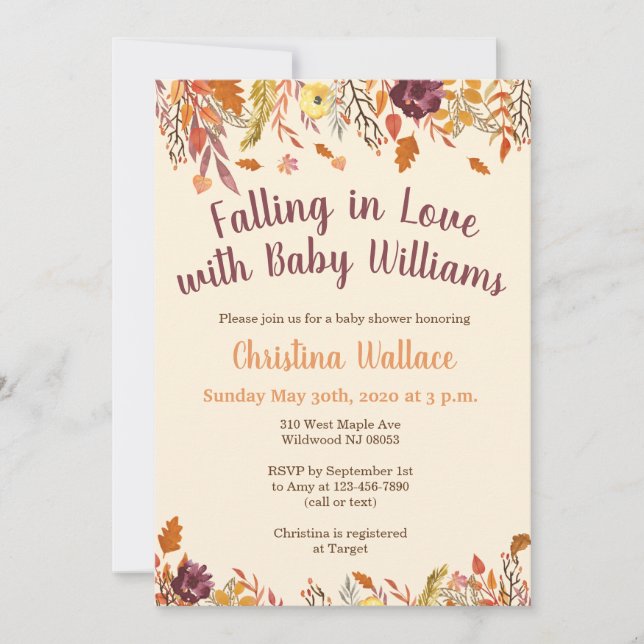 Fall Baby Shower Invitations Falling in Love (Front)