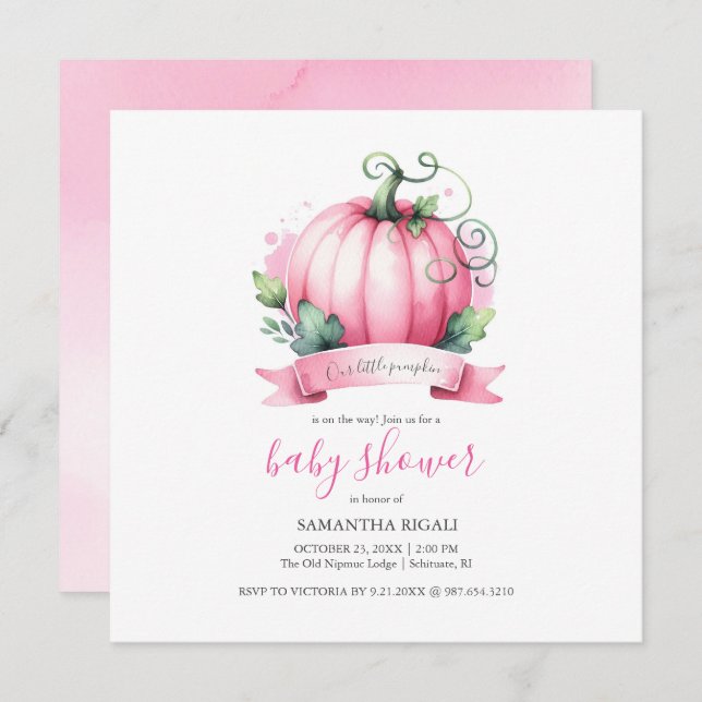 Fall Baby Shower Invitations Little Pumpkin Girl (Front/Back)