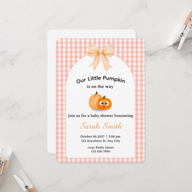 Fall Baby Shower Invite | Little Pumpkin Theme (Front/Back In Situ)