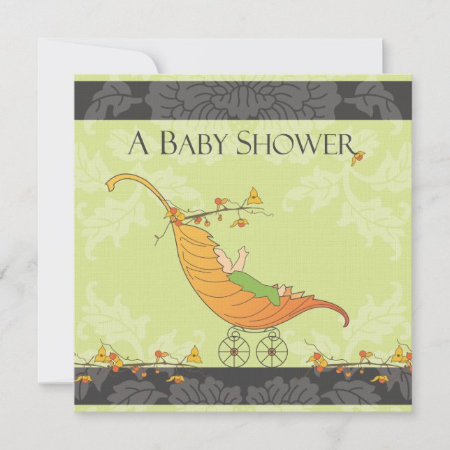 Fall Baby Shower | Leaf Carriage Invitation (Front)