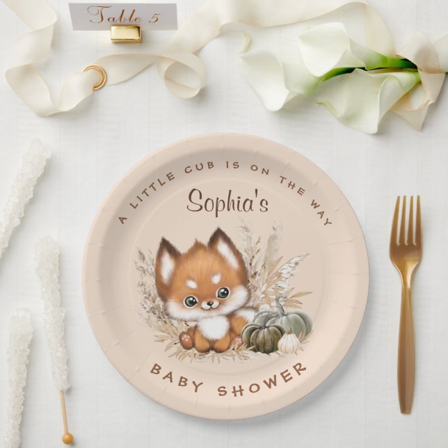 Fall Baby Shower Little Fox Cub Paper Plates (Wedding)