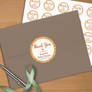 Fall Baby Shower, Little Pumpkin, Plaid, Acorn,  Classic Round Sticker