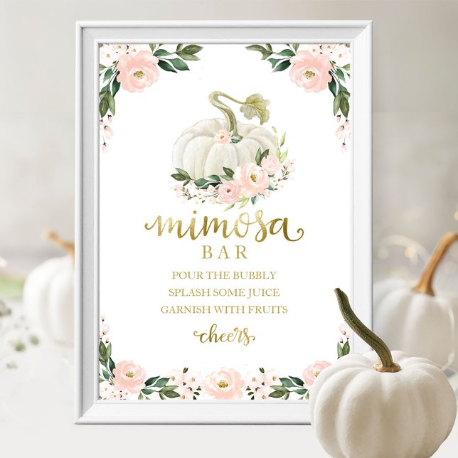 Fall Baby Shower Pink Gold Mimosa Bar Sign (Creator Uploaded)