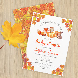 Fall Baby Shower Pumpkin Autumn Leaves Animals Invitation