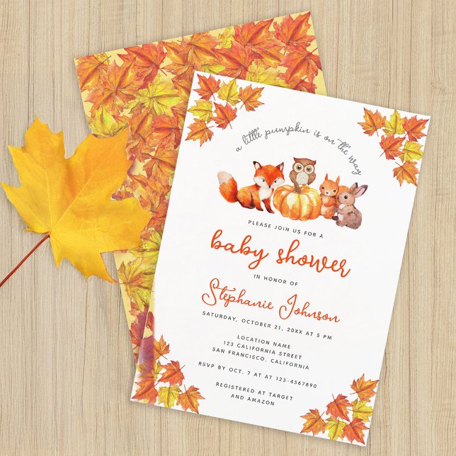 Fall Baby Shower Pumpkin Autumn Leaves Animals Invitation (Creator Uploaded)