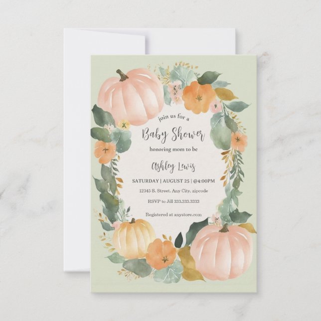 Fall Baby shower pumpkin invitation (Front)
