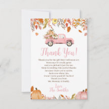 Fall Baby Shower Thank You Cards for a Girl