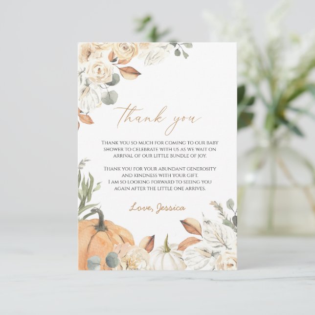 Fall Baby Shower Thank You Enclosure card  (Standing Front)