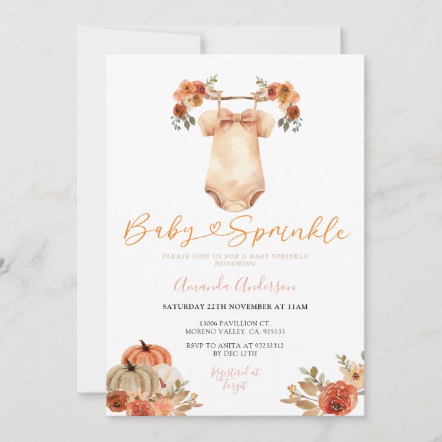 Fall Baby Sprinkle Invitation Pumpkin Baby Shower (Front)