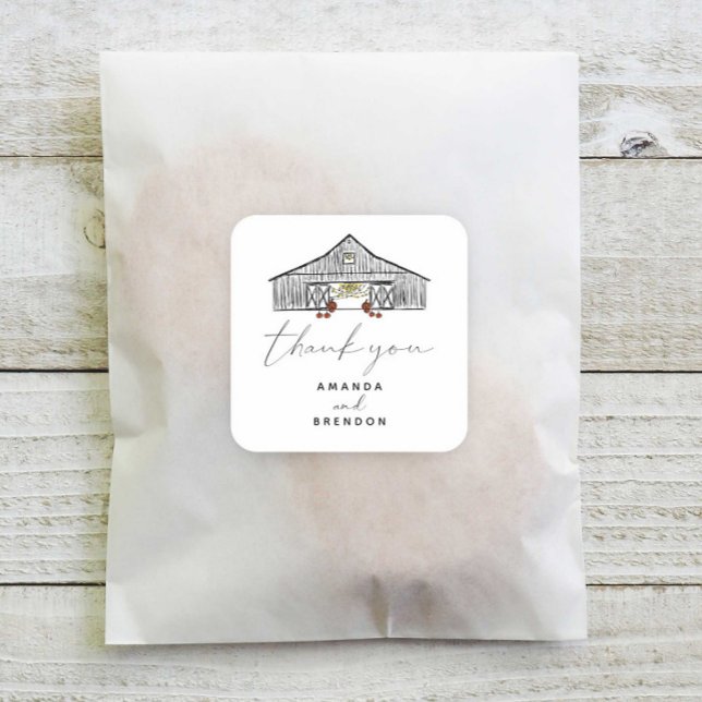 Fall Barn Pumpkins Newlywed Wedding Square Sticker (Creator Uploaded)