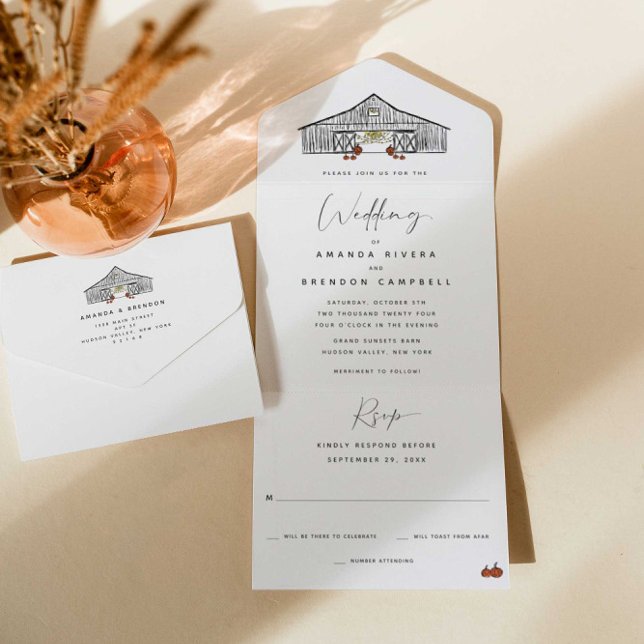 Fall Barn Pumpkins Wedding All In One Invitation (Creator Uploaded)