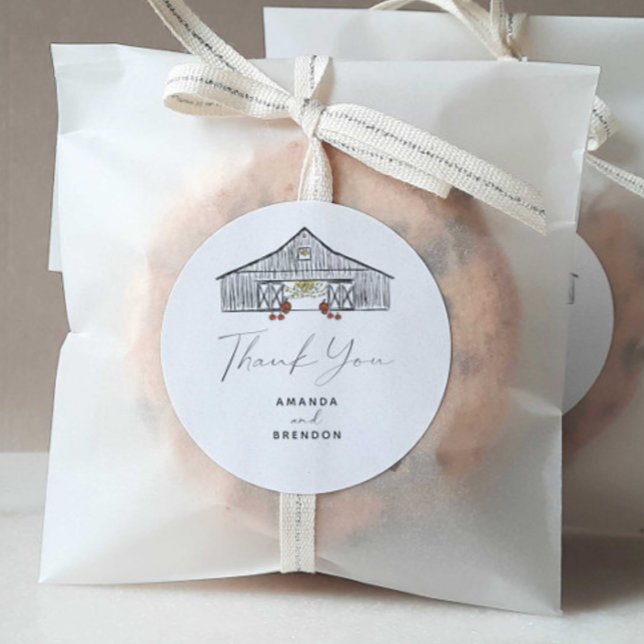 Fall Barn Pumpkins Wedding Thank You Classic Round Sticker (Creator Uploaded)
