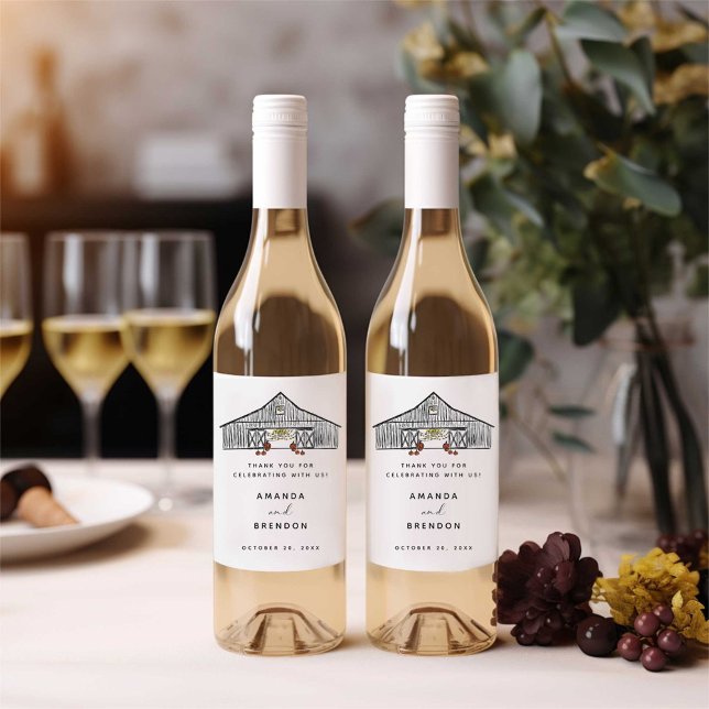 Fall Barn Pumpkins Wedding Wine Wine Label (Creator Uploaded)