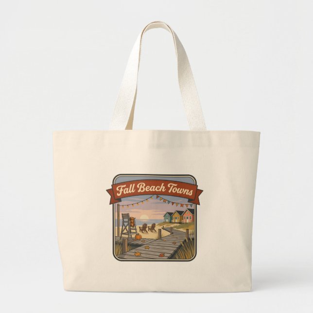 Fall Beach Towns Large Tote Bag (Front)