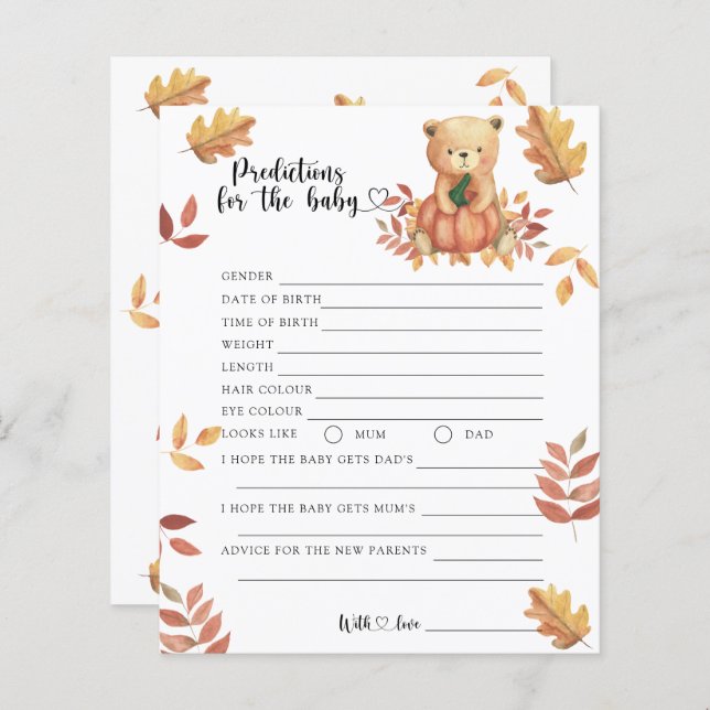 Fall bear - baby predictions and advice (Front/Back)