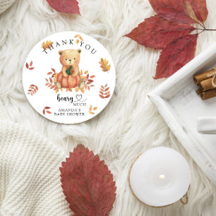 Fall Bear - beary much - thank you Classic Round Sticker
