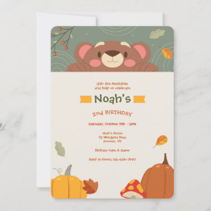 Fall Bear Birthday Party Invitation