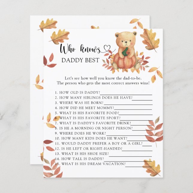 Fall bear - Who knows Daddy best game (Front/Back)