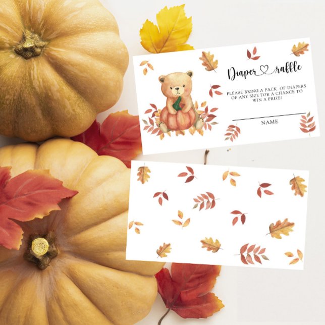 Fall bear with pumpkin - diaper raffle ticket enclosure card (Creator Uploaded)