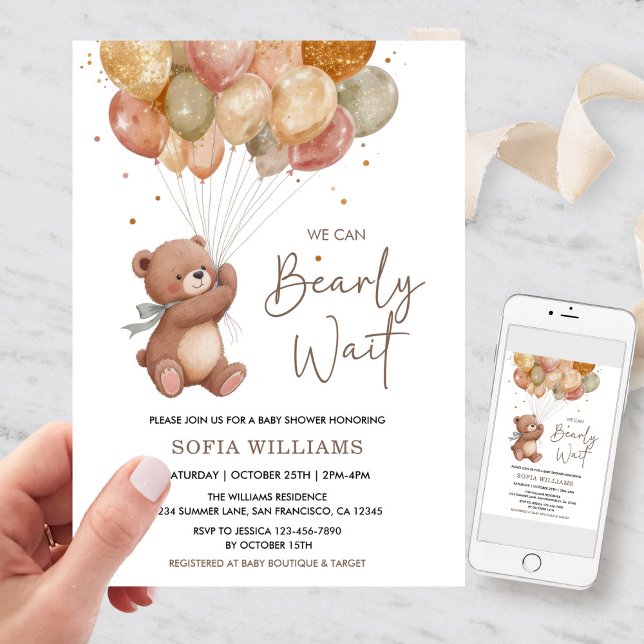 Fall Bearly Wait Baby Shower Gender Neutral Invitation (We Can Bearly Wait Baby Shower Invitation)