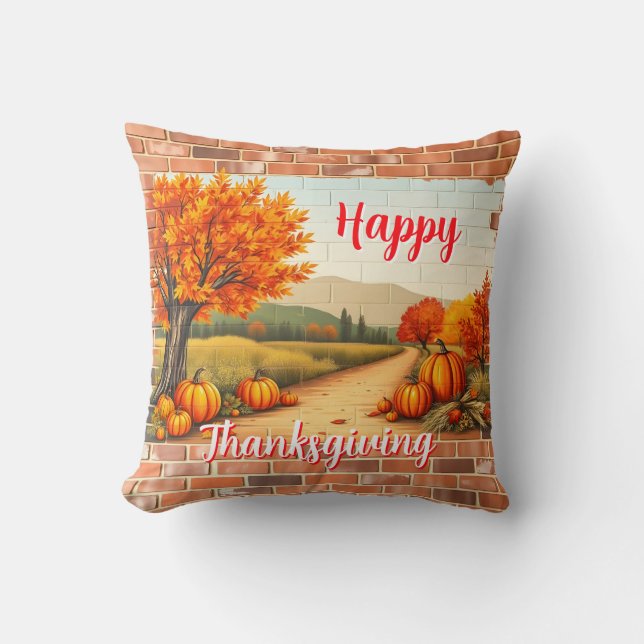 Fall Beautiful Modern Happy Thanksgiving Cushion (Front)