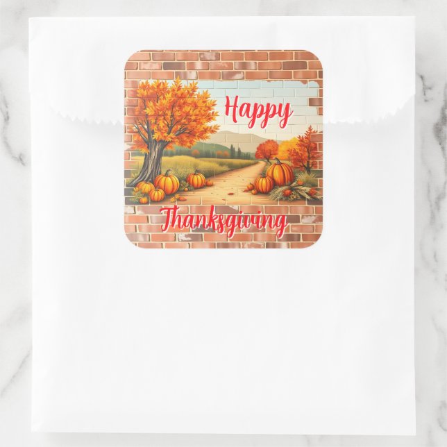 Fall Beautiful Modern Happy Thanksgiving Square Sticker (Bag)