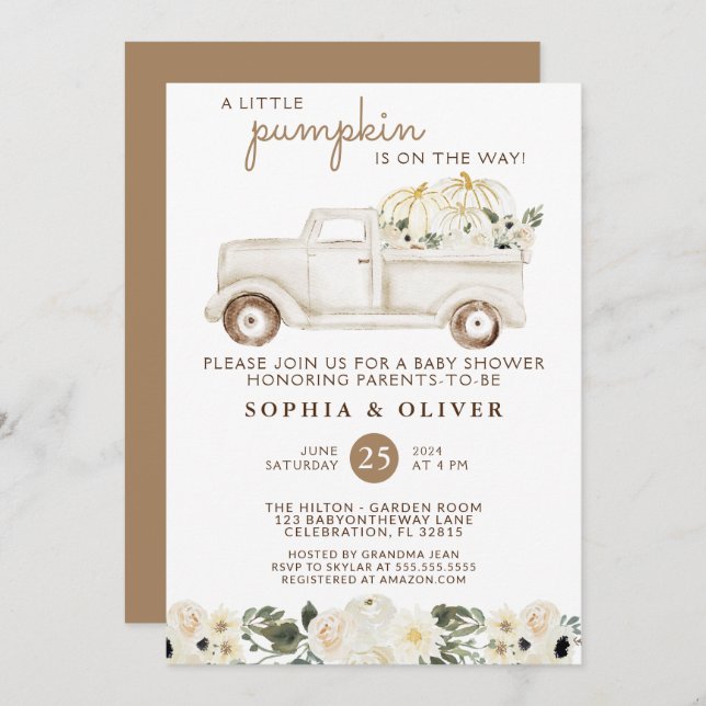 Fall Beige Brown Gender Neutral Couples Shower Invitation (Front/Back)