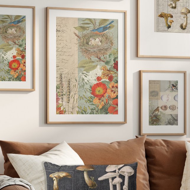 Fall Bird Nest Orange Floral Foliage Decoupage Art Tissue Paper (Creator Uploaded)