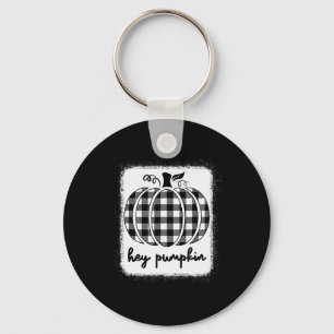 Fall Black And White Plaid Hey Pumpkin 1  Key Ring