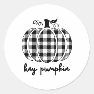 Fall Black And White Plaid Hey Pumpkin  Classic Round Sticker