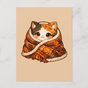 Fall Blanket Kitty – Cute Autumn Postcard