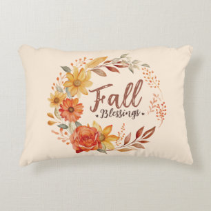 Fall Blessings – Autumn Leaves & Floral Wreath Decorative Cushion