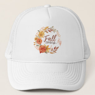 Fall Blessings – Autumn Leaves & Floral Wreath Trucker Hat