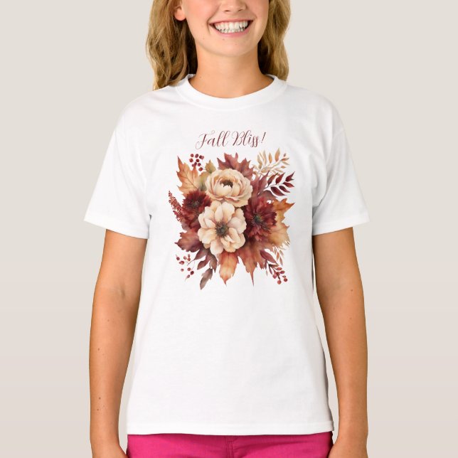 Fall Bliss-Watercolor Flowers- T-Shirt (Front)
