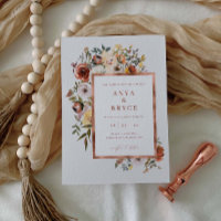 Fall Blooms Rose Foil Wedding Invitation Card A200
