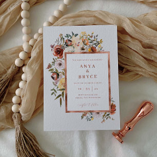Fall Blooms Rose Foil Wedding Invitation Card A200