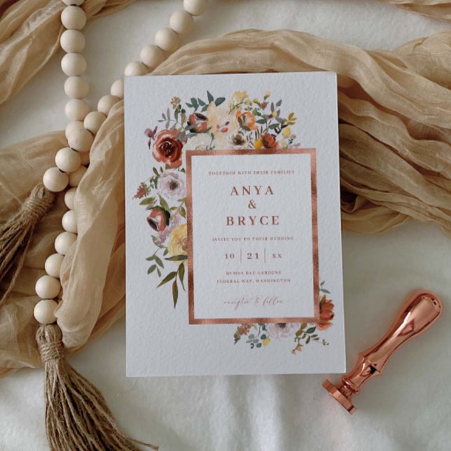Fall Blooms Rose Foil Wedding Invitation Card A200 (Creator Uploaded)