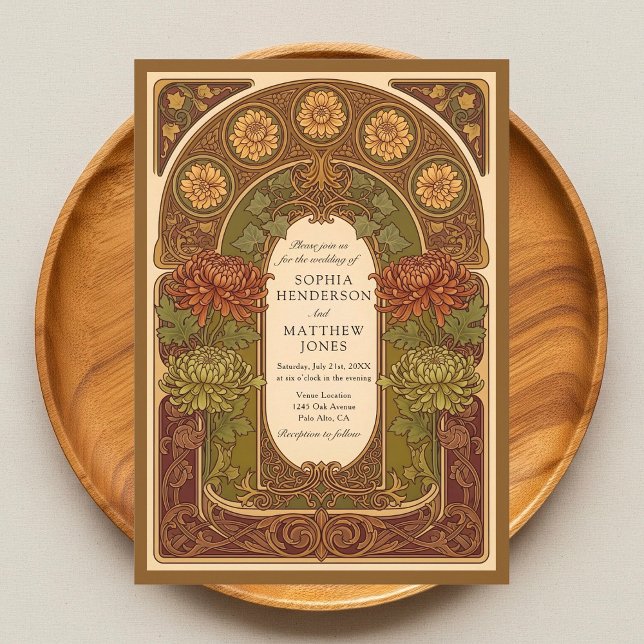 Fall Blossom Art Nouveau Wedding Invitation (Creator Uploaded)