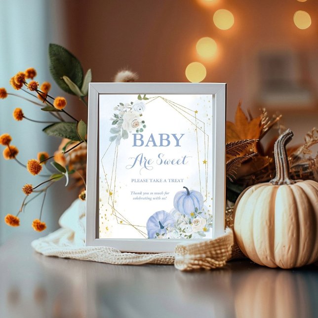 Fall Blue Pumpkin Boy baby shower Favour sign (Creator Uploaded)