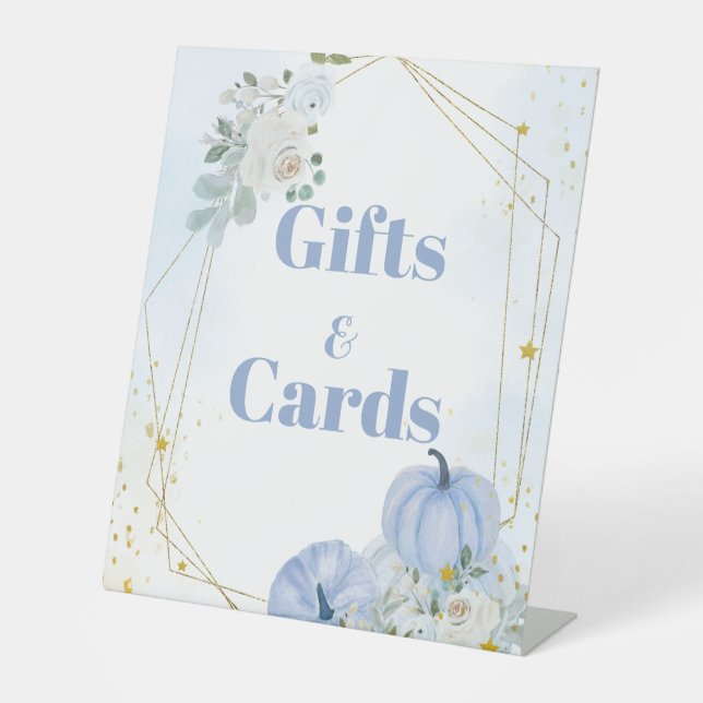 Fall Blue Pumpkin Boy Baby shower Gift & Card Sign (Front)