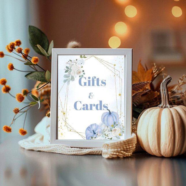 Fall Blue Pumpkin Boy Baby shower Gift & Card Sign (Creator Uploaded)