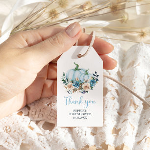 Fall Blue Pumpkin Boy Baby Shower  Gift Tags